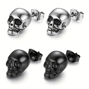 Punk Edelstahl Totenkopf Ohrstecker Für Damen Herren Gothic Rock Skelett Kopf Schmuck Halloween Geschenk Gold Silber Schwarz
