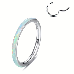Polierter 316L Edelstahl-Segmentring mit weißem Opal-Inlay für Nase oder Ohr Piercing