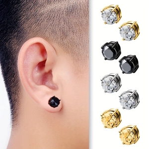 Magnetic stud earring set with four-claw cubic zirconia stones in multi-color options