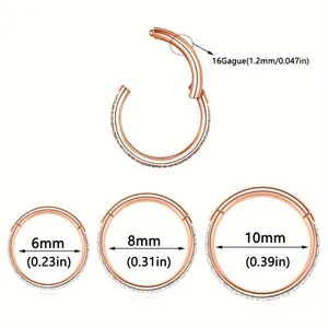 16G Roségold Septum Clicker Größentabelle mit 6mm 8mm und 10mm Innendurchmesser