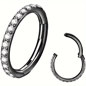 316L Edelstahl Klapp-Nasenring mit Zirkonia-Steinen in schwarzer Ausführung für Piercings
