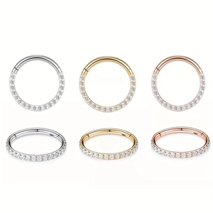 Nasenringe aus 316L-Edelstahl mit Zirkonia-Inlay in Silber, Gold und Roségold mit Scharnier