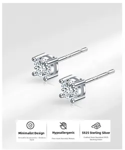 Macro detail of S925 sterling silver square stud earring with four-prong set cubic zirconia
