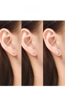 Three-size comparison of S925 sterling silver square stud earrings with round zircons
