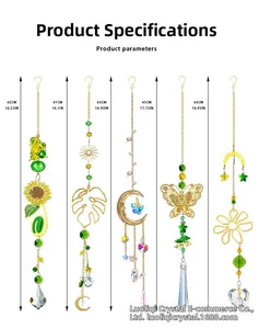 Size chart showing golden suncatcher lengths for sunflower, moon, and butterfly designs