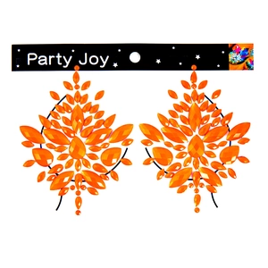 Détails de bijoux de corps adhésifs orange en strass pour festivals et fêtes EDM