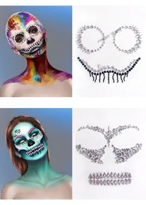 Detailed view of Halloween face jewel stickers H9 and H10 with colorful resin rhinestones