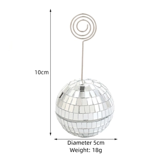 Silver disco ball card holder for weddings with mirror surface and metal spiral clip