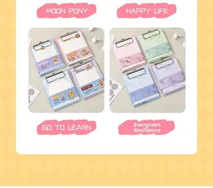 Detail view of A6 clipboard memo pads with cute bear illustrations and bamboo patterns