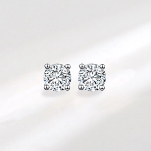 S925 Sterling Silver Zirconia Stud Earrings For Women Minimalist Geometric Round Clear Crystal Earrings Daily Office Commute Jewelry