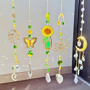Crystal Suncatcher Gold Moon Sunflower Butterfly Monstera Leaf Hanging Ornament Rainbow Maker Prism For Window Garden Home Decor