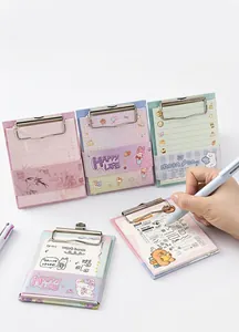 Detailed view of portable A6 clipboard and tear-off notepad set with cute cartoon designs