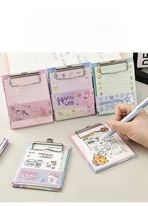 Detailed view of portable A6 clipboard and tear-off notepad set with cute cartoon designs