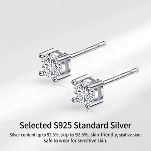 Classic S925 sterling silver square stud earrings with round cubic zirconia stones