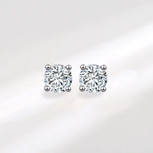 Classic round brilliant cut S925 sterling silver stud earrings with four-prong setting