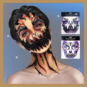 Halloween face gems sticker set with black resin diamond skull mouth and eye patterns