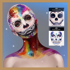 Halloween face gems and pearls stickers set with skull makeup style design