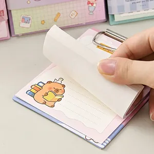 A6 mini clip notepad featuring cartoon bear illustrations and thick colorful pages