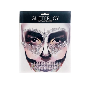 Halloween skull design face art rhinestones for skeleton makeup looks on white background