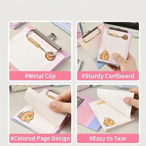 A6 clipboard notepad set with colorful cartoon bear pages and metal clip for office use