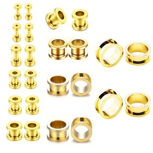 Verschillende maten gouden roestvrijstalen double flare ear tunnels gepolijst