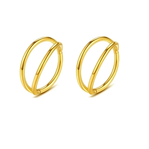 Detailed macro view of gold-plated stainless steel double hoop nose ring with hinge closure