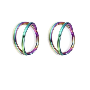 Macro view of rainbow vacuum-plated stainless steel double-row hinged clicker rings