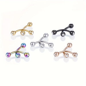 Five-piece stainless steel curved eyebrow rings set with crystal zircons in five metal colors