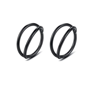 Pair of minimalist black stainless steel double hoop hinged clicker piercing rings