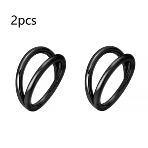 Detail view of 2pcs black stainless steel double layered nose rings and ear cuffs set
