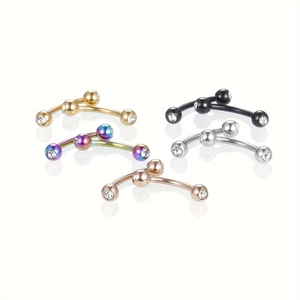 5-piece stainless steel curved eyebrow rings set with zircon stones in diverse colors