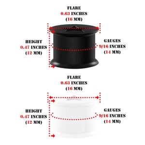 Silikon-Ohr-Plugs mit Sternenmuster in Schwarz und Weiß inklusive Größenangaben