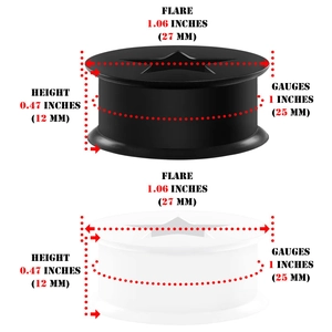 Detaillierte Größentabelle für 25mm Silikon-Ohrplugs mit Stern-Design in Schwarz-Weiß
