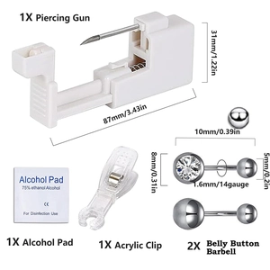 Kit de piercing DIY con pistola, gasa de alcohol, pinza acrílica y anillos de ombligo