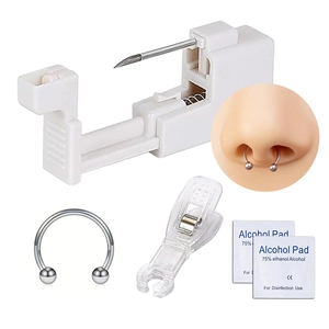 Kit de piercing de nariz con aro de herradura de acero inoxidable y toallitas de alcohol