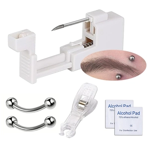 Kit Profesional De Perforación Corporal De Acero Inoxidable Con Pistola De Herramientas Almohadillas De Alcohol Y Joyas Para Perforación De Cejas Labios Nariz Tabique Vientre Pezón