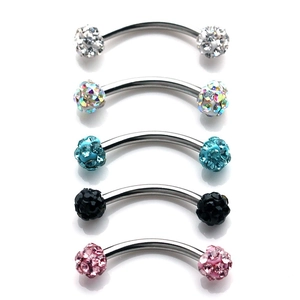 Surgical Stainless Steel Eyebrow Piercing Stud Curved Barbell Set With Sparkling Clay Rhinestone Shamballa Balls Body Jewelry