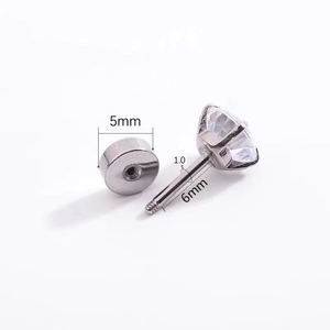 Clou d'oreille en acier inoxydable avec zircon blanc 4 griffes et fermoir à vis