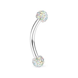 Five-piece stainless steel curved eyebrow rings with rainbow Shamballa crystal balls