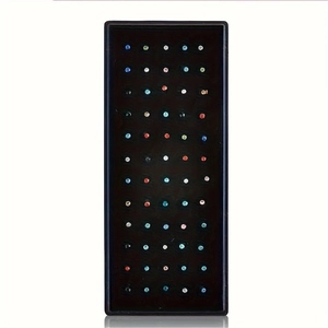 60er Set bunte Nasenstecker aus Edelstahl mit Zirkonia-Kristallen in schwarzem Display