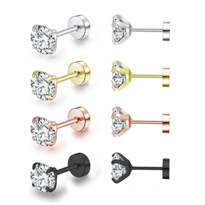 Boucles d'oreilles en acier inoxydable avec zircon cubique à quatre griffes en 4 tons