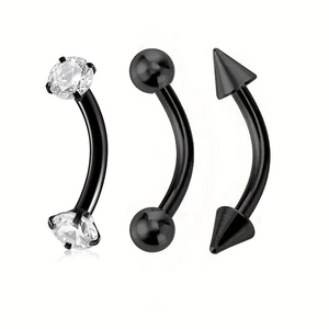 Détails des barbells courbés noirs avec zircon et pointes pour piercings de sourcils