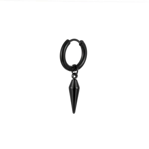 Unisex black stainless steel hoop earring featuring a minimalist punk spike cone pendant