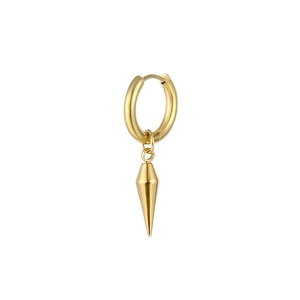 Polished gold stainless steel hoop earring featuring a minimalist spike cone pendant