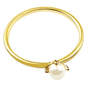 Eleganter Ring aus Gold-Titanstahl mit runder weißer Perle in einer edlen Vier-Klauen-Fassung