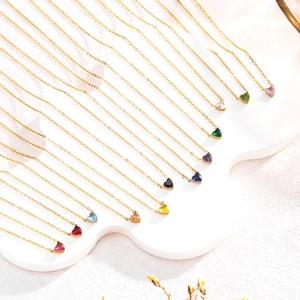 Stainless Steel Heart Birthstone Necklace Gold Plated Rhinestone Colorful Heart Pendant Necklace Fashion Jewelry For Women