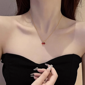 Chic gold-plated cherry pendant necklace for women on minimalist thin chain