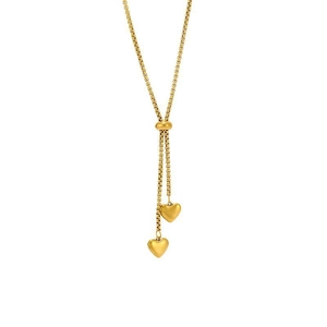 14K gold plated titanium steel double heart pendant necklace with adjustable Y-chain