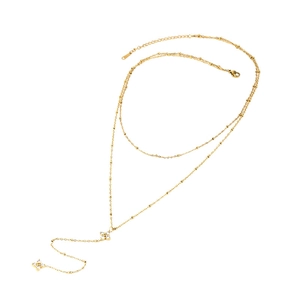 Collana a doppio strato in acciaio inossidabile dorato con ciondoli a quadrifoglio