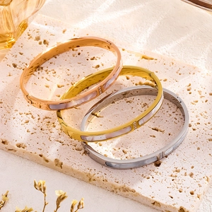 Bracelet Jonc En Acier Inoxydable Avec Nacre Et Zircone Bijoux De Mode Élégants Minimalistes Pour Femmes